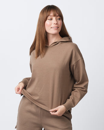 Pretreated Enza 40579 Ladies Boxy Beach Fleece Hoodie - Brown Sugar