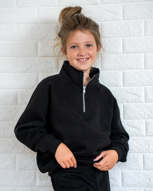 Pretreated Enza 91179 Youth Boxy Half Zip Fleece - Black
