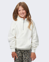 Pretreated Enza 91179 Youth Boxy Half Zip Fleece - Bleached Linen