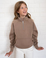 Pretreated Enza 91179 Youth Boxy Half Zip Fleece - Brown Sugar