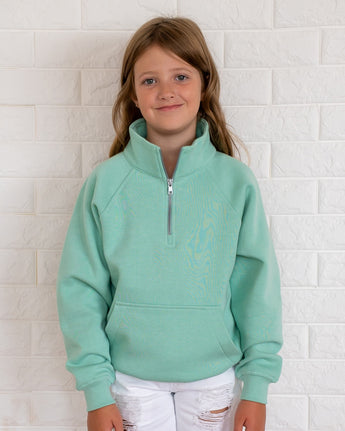 Pretreated Enza 91179 Youth Boxy Half Zip Fleece - Faded Seaglass