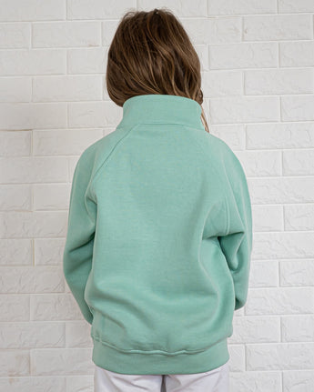 Pretreated Enza 91179 Youth Boxy Half Zip Fleece - Faded Seaglass - Back