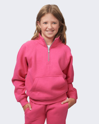Pretreated Enza 91179 Youth Boxy Half Zip Fleece - Hot Pink