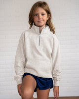 Pretreated Enza 91179 Youth Boxy Half Zip Fleece - Oatmeal Heather