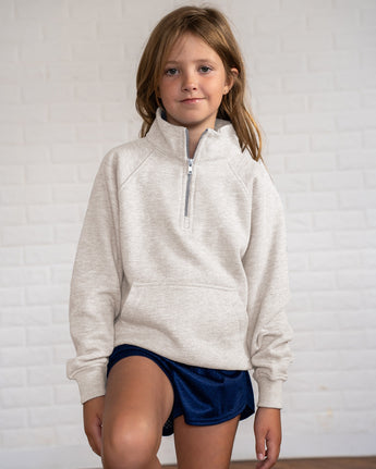 Pretreated Enza 91179 Youth Boxy Half Zip Fleece - Oatmeal Heather