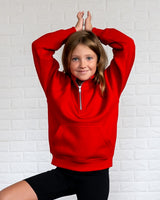 Pretreated Enza 91179 Youth Boxy Half Zip Fleece - Red