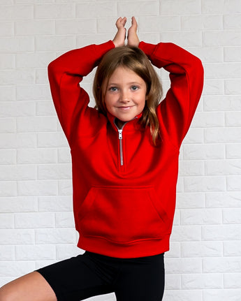 Pretreated Enza 91179 Youth Boxy Half Zip Fleece - Red