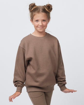 Pretreated Enza 96279 Youth Fleece Crew - Brown Sugar
