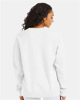 Pretreated ComfortWash GDH400 Unisex Garment-Dyed Crewneck Sweatshirt - White - On Model - Back
