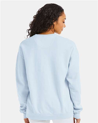 Pretreated ComfortWash GDH400 Unisex Garment-Dyed Crewneck Sweatshirt - Soothing Blue - On Model - Back