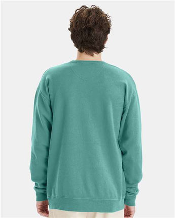 Pretreated ComfortWash GDH400 Unisex Garment-Dyed Crewneck Sweatshirt - Spanish Moss - On Model - Back