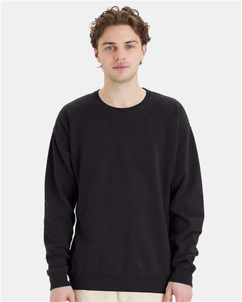 Pretreated ComfortWash GDH400 Unisex Garment-Dyed Crewneck Sweatshirt - Black - On Model