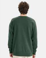 Pretreated ComfortWash GDH400 Unisex Garment-Dyed Crewneck Sweatshirt - Field Green - On Model - Back