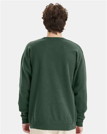 Pretreated ComfortWash GDH400 Unisex Garment-Dyed Crewneck Sweatshirt - Field Green - On Model - Back
