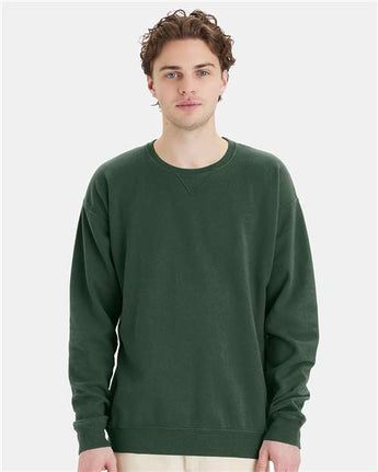 Pretreated ComfortWash GDH400 Unisex Garment-Dyed Crewneck Sweatshirt - Field Green - On Model