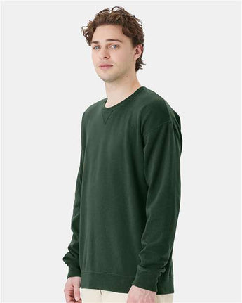 Pretreated ComfortWash GDH400 Unisex Garment-Dyed Crewneck Sweatshirt - Field Green - On Model - Side