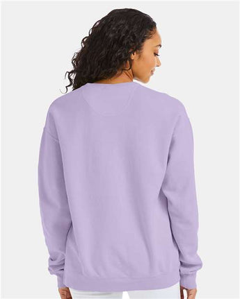 Pretreated ComfortWash GDH400 Unisex Garment-Dyed Crewneck Sweatshirt - Future Lavender - On Model - Back