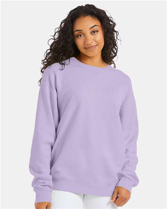 Pretreated ComfortWash GDH400 Unisex Garment-Dyed Crewneck Sweatshirt - Future Lavender - On Model
