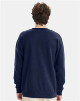 Pretreated ComfortWash GDH400 Unisex Garment-Dyed Crewneck Sweatshirt - Navy - On Model - Back