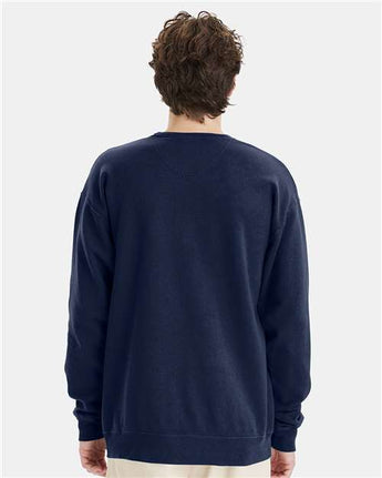 Pretreated ComfortWash GDH400 Unisex Garment-Dyed Crewneck Sweatshirt - Navy - On Model - Back