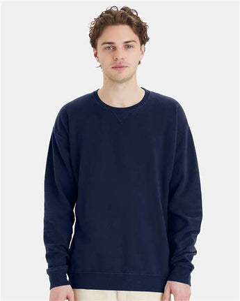 Pretreated ComfortWash GDH400 Unisex Garment-Dyed Crewneck Sweatshirt - Navy - On Model