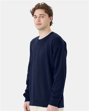 Pretreated ComfortWash GDH400 Unisex Garment-Dyed Crewneck Sweatshirt - Navy - On Model - Side