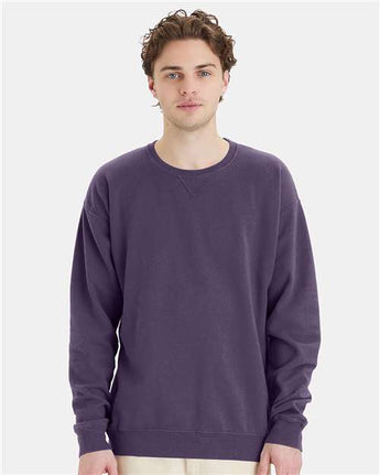 Pretreated ComfortWash GDH400 Unisex Garment-Dyed Crewneck Sweatshirt - Grape Soda - On Model