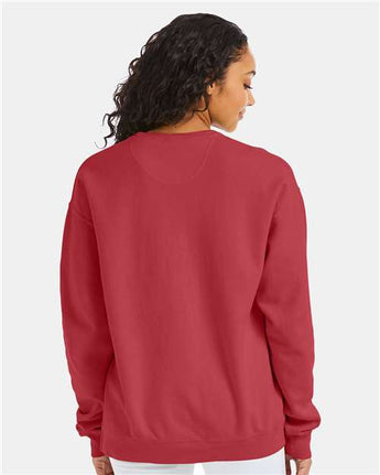 Pretreated ComfortWash GDH400 Unisex Garment-Dyed Crewneck Sweatshirt - Crimson Fall - On Model - Back