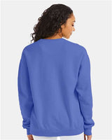 Pretreated ComfortWash GDH400 Unisex Garment-Dyed Crewneck Sweatshirt - Deep Forte Blue - On Model - Back
