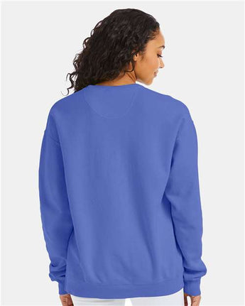 Pretreated ComfortWash GDH400 Unisex Garment-Dyed Crewneck Sweatshirt - Deep Forte Blue - On Model - Back
