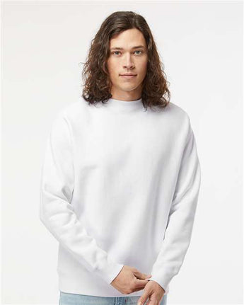 Pretreated Independent Trading Co. IND5000C Unisex Legend Premium Heavyweight Cross-Grain Crewneck Sweatshirt - White - On Model
