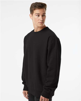 Pretreated Independent Trading Co. IND5000C Unisex Legend Premium Heavyweight Cross-Grain Crewneck Sweatshirt - Black - On Model - Side
