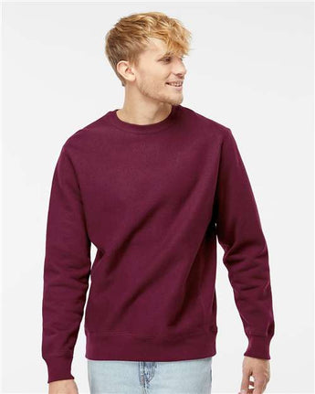 Pretreated Independent Trading Co. IND5000C Unisex Legend Premium Heavyweight Cross-Grain Crewneck Sweatshirt - Maroon - On Model
