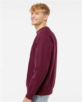 Pretreated Independent Trading Co. IND5000C Unisex Legend Premium Heavyweight Cross-Grain Crewneck Sweatshirt - Maroon - On Model - Side