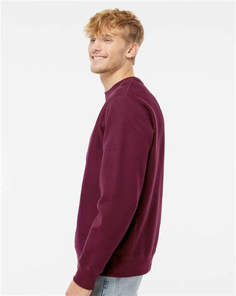 Pretreated Independent Trading Co. IND5000C Unisex Legend Premium Heavyweight Cross-Grain Crewneck Sweatshirt - Maroon - On Model - Side