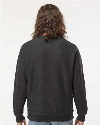 Pretreated Independent Trading Co. IND5000C Unisex Legend Premium Heavyweight Cross-Grain Crewneck Sweatshirt - Charcoal Heather - On Model - Back