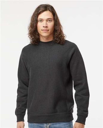 Pretreated Independent Trading Co. IND5000C Unisex Legend Premium Heavyweight Cross-Grain Crewneck Sweatshirt - Charcoal Heather - On Model