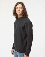 Pretreated Independent Trading Co. IND5000C Unisex Legend Premium Heavyweight Cross-Grain Crewneck Sweatshirt - Charcoal Heather - On Model - Side