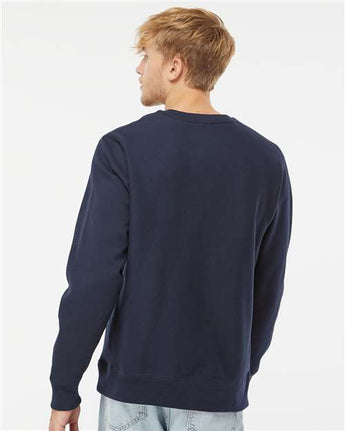 Pretreated Independent Trading Co. IND5000C Unisex Legend Premium Heavyweight Cross-Grain Crewneck Sweatshirt - Classic Navy - On Model - Back