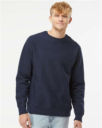 Pretreated Independent Trading Co. IND5000C Unisex Legend Premium Heavyweight Cross-Grain Crewneck Sweatshirt - Classic Navy - On Model