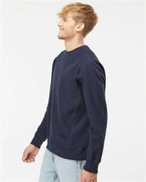 Pretreated Independent Trading Co. IND5000C Unisex Legend Premium Heavyweight Cross-Grain Crewneck Sweatshirt - Classic Navy - On Model - Side