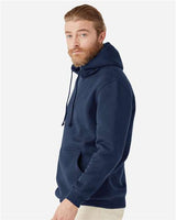 Pretreated Lane Seven LS19001 Unisex Heavyweight Hoodie Sweatshirt - Navy - On Model - Side