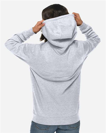 Pretreated Lane Seven LS19001 Unisex Heavyweight Hoodie Sweatshirt - Heather Grey - On Model - Back