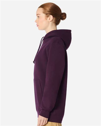Pretreated Lane Seven LS19001 Unisex Heavyweight Hoodie Sweatshirt - Plum - On Model - Side