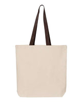 Pretreated Q-Tees Q4400 11L Canvas Tote with Contrast-Color Handles - Natural/ Chocolate