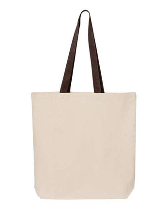 Pretreated Q-Tees Q4400 11L Canvas Tote with Contrast-Color Handles - Natural/ Chocolate
