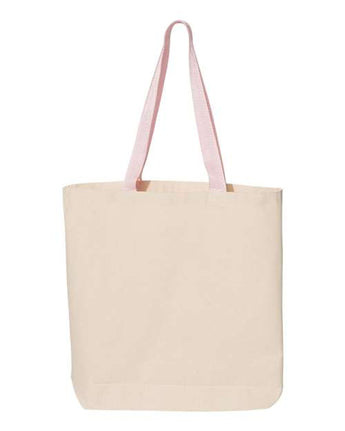 Pretreated Q-Tees Q4400 11L Canvas Tote with Contrast-Color Handles - Natural/ Light Pink