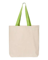 Pretreated Q-Tees Q4400 11L Canvas Tote with Contrast-Color Handles - Natural/ Lime - Back