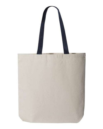 Pretreated Q-Tees Q4400 11L Canvas Tote with Contrast-Color Handles - Natural/ Navy