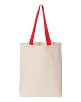 Pretreated Q-Tees Q4400 11L Canvas Tote with Contrast-Color Handles - Natural/ Red